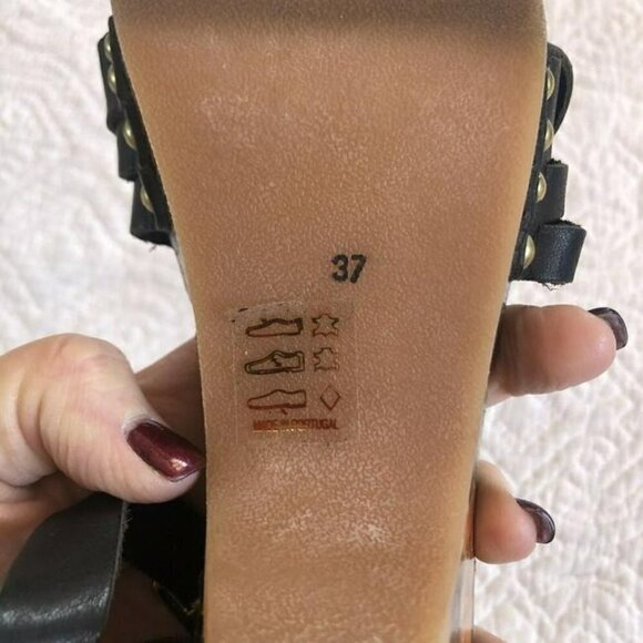 Isabel Marant Black Bianaca Leather Wooden Wedge Floral Print Sandals Eu 37 - Picture 11 of 12